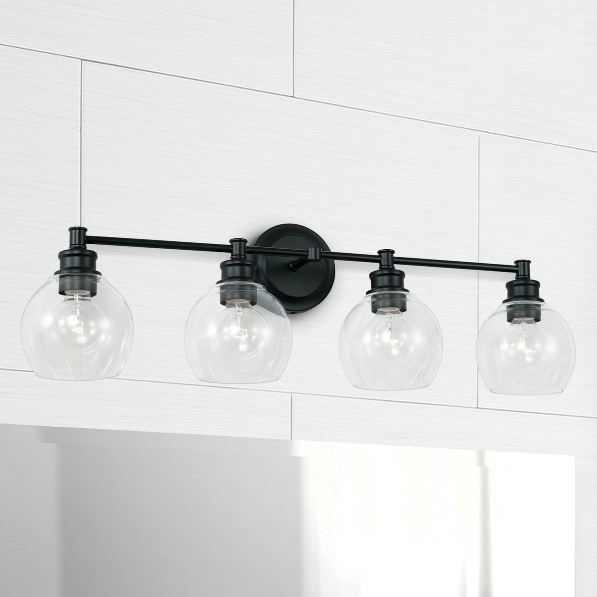 Mid-Century 32-inch 4-light Bath/ Vanity Fixture w/ Clear Glass