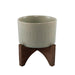 Mid-Century 5" Mayan Ceramic Planter on Wood Stand,Matte Sage