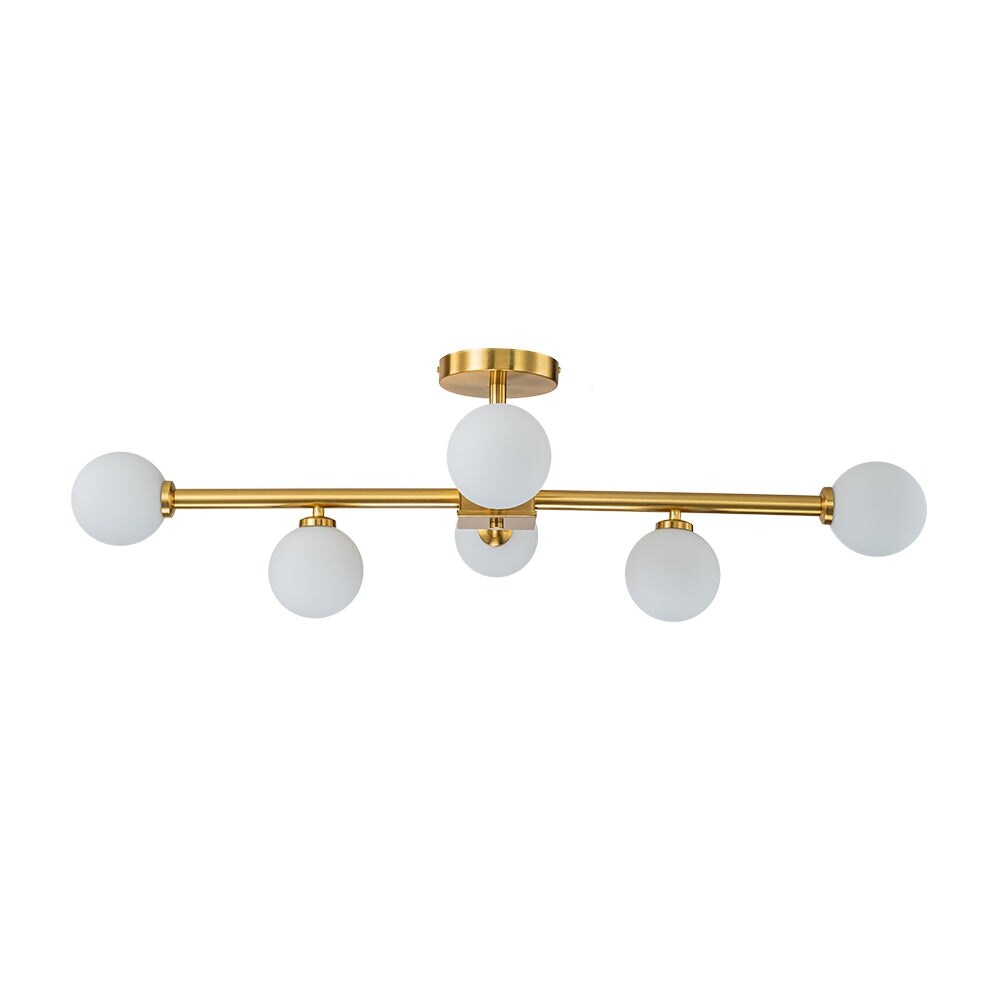 Mid-Century 6-Light Opal Glass Globe Linear Semi Flush Mount