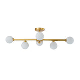Mid-Century 6-Light Opal Glass Globe Linear Semi Flush Mount