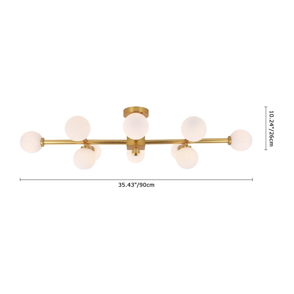 Mid-Century 6-Light Opal Glass Globe Linear Semi Flush Mount