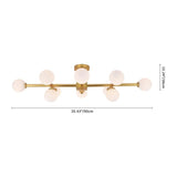 Mid-Century 6-Light Opal Glass Globe Linear Semi Flush Mount