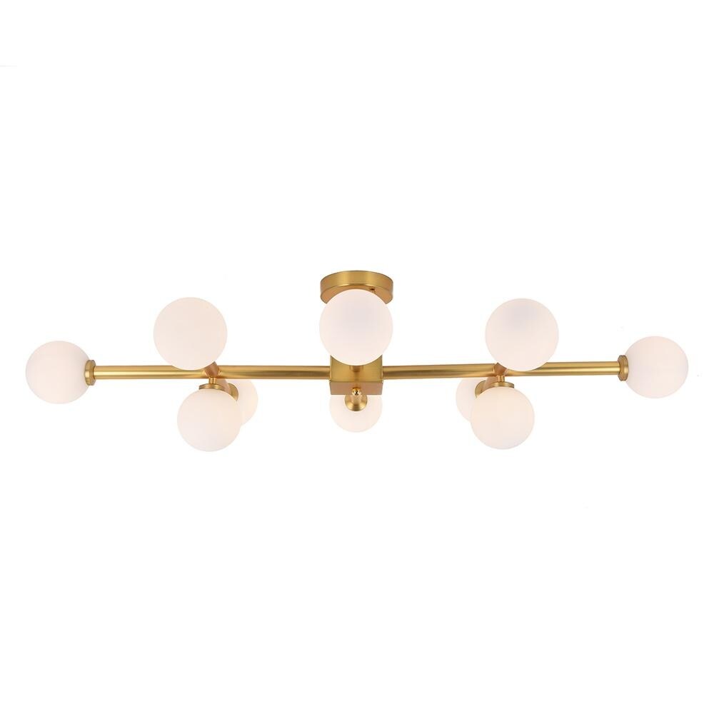 Mid-Century 6-Light Opal Glass Globe Linear Semi Flush Mount