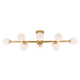 Mid-Century 6-Light Opal Glass Globe Linear Semi Flush Mount