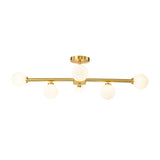 Mid-Century 6-Light Opal Glass Globe Linear Semi Flush Mount