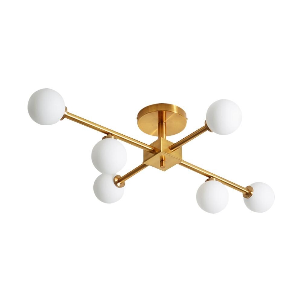 Mid-Century 6-Light Opal Glass Globe Linear Semi Flush Mount