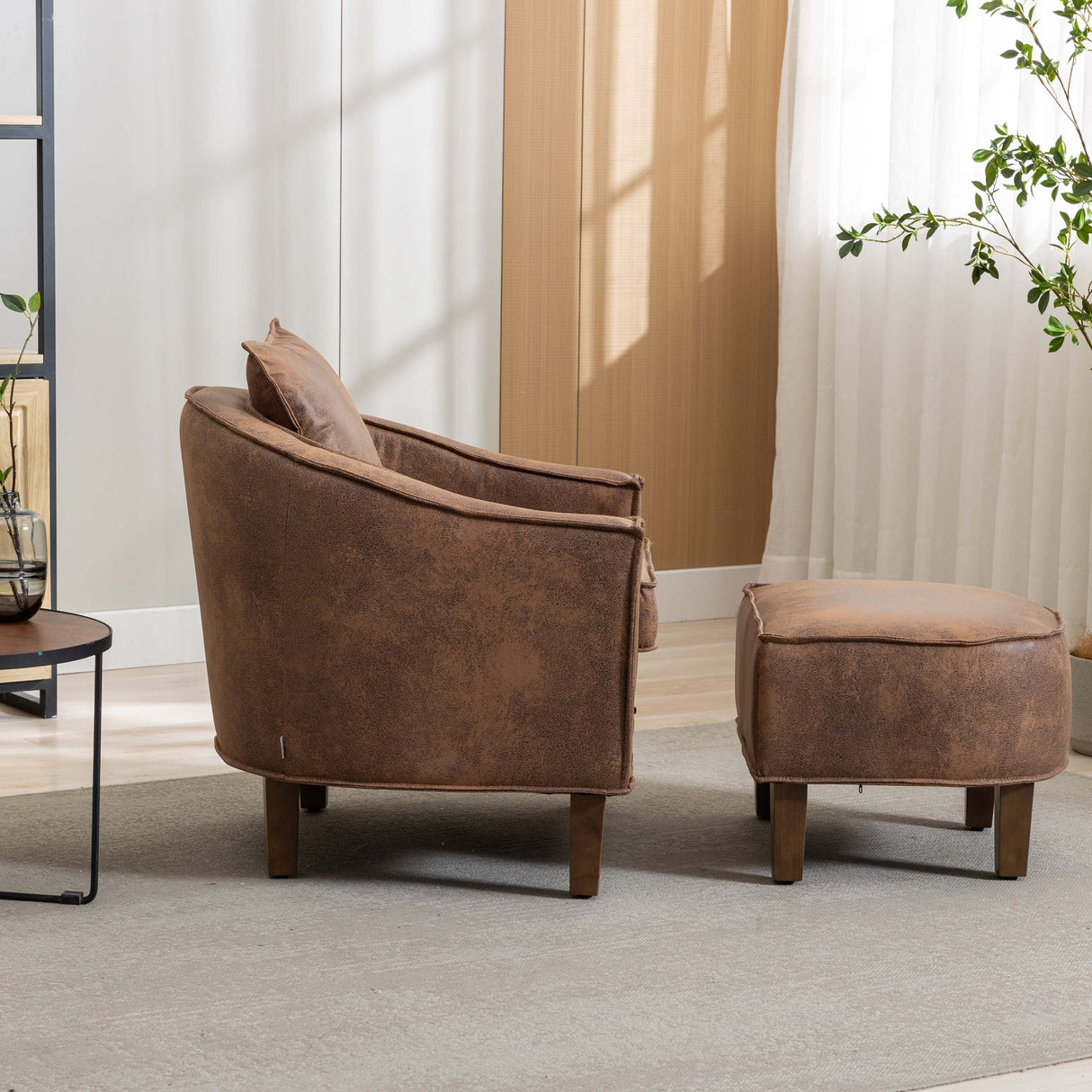 Mid Century Accent Chair with Ottoman