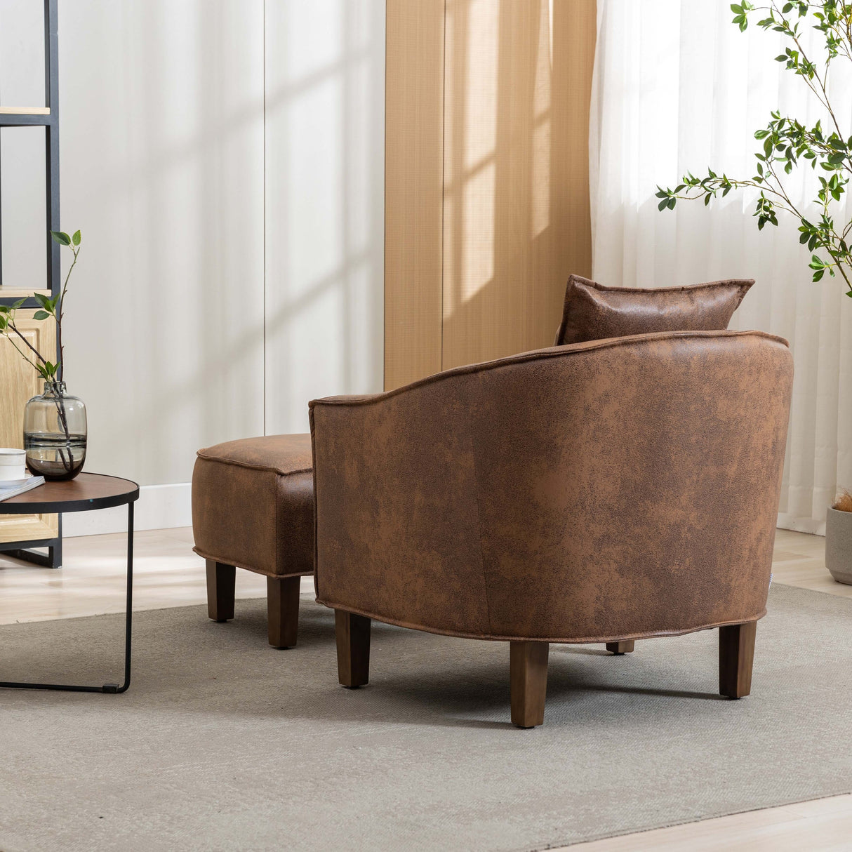 Mid Century Accent Chair with Ottoman