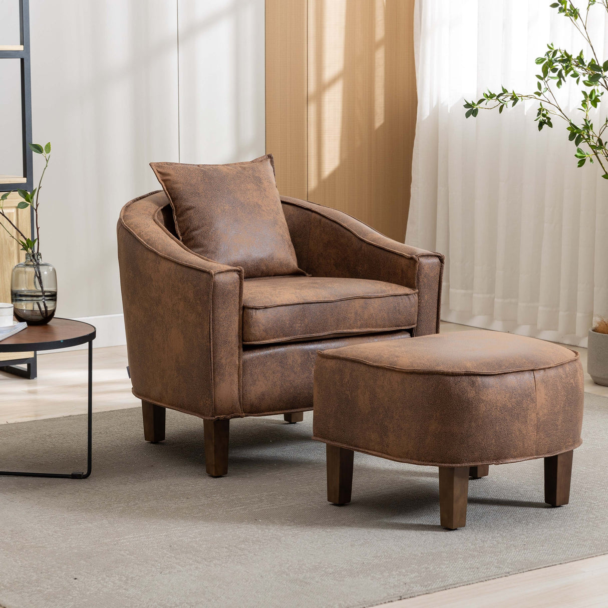 Mid Century Accent Chair with Ottoman