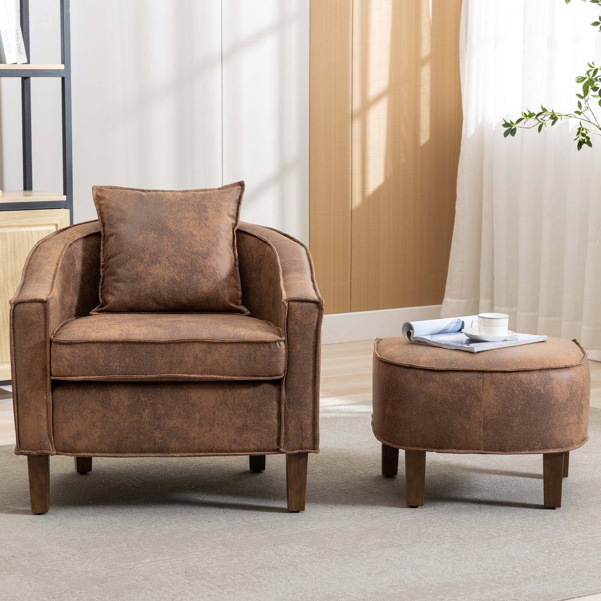 Mid Century Accent Chair with Ottoman