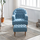 Mid-Century Button-Tufted Upholstered Chair with Ottoman