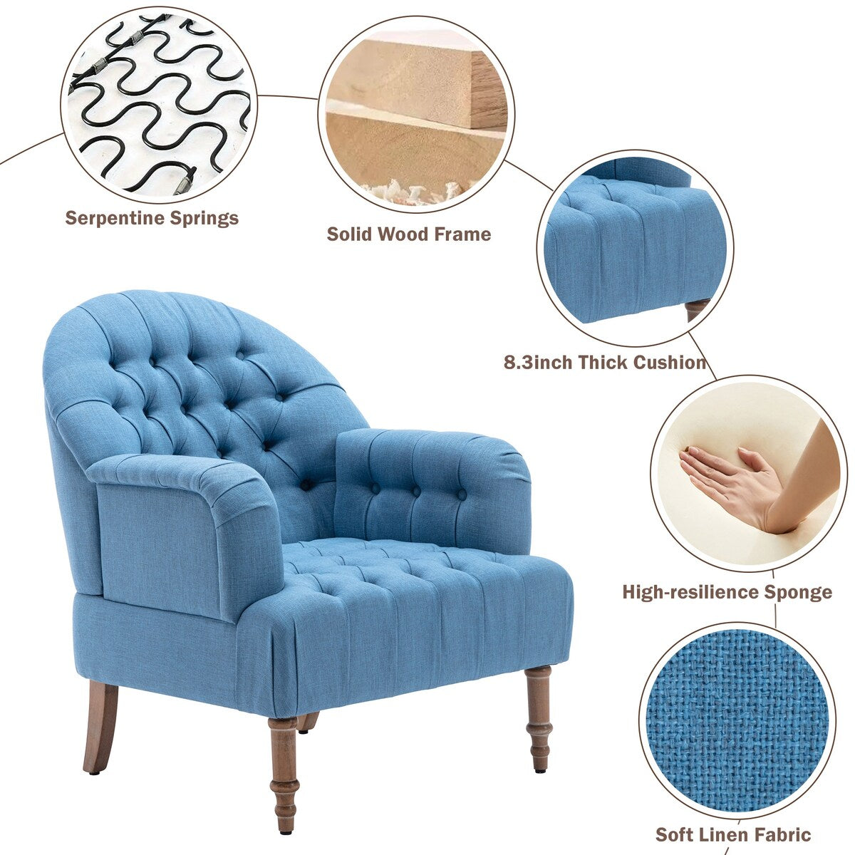 Mid-Century Button-Tufted Upholstered Chair with Ottoman