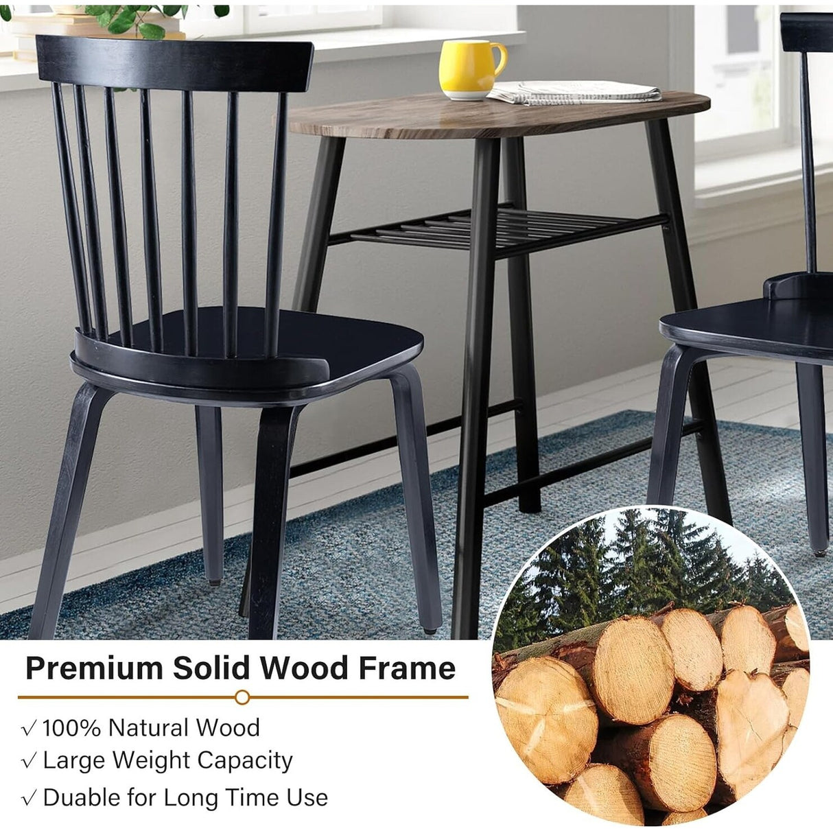Mid-Century Country Style Wood Dining Chairs Farmhouse Design with Spindle Back (Set of 2)