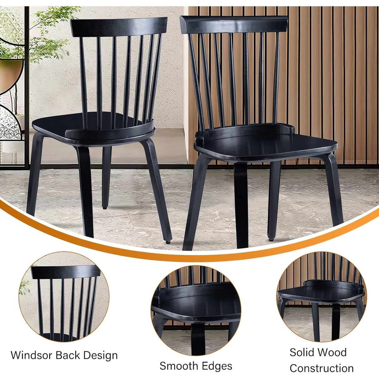 Mid-Century Country Style Wood Dining Chairs Farmhouse Design with Spindle Back (Set of 2)