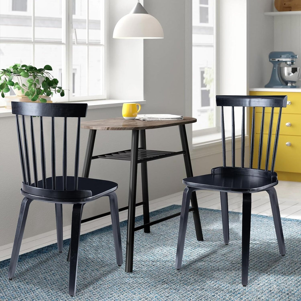 Mid-Century Country Style Wood Dining Chairs Farmhouse Design with Spindle Back (Set of 2)