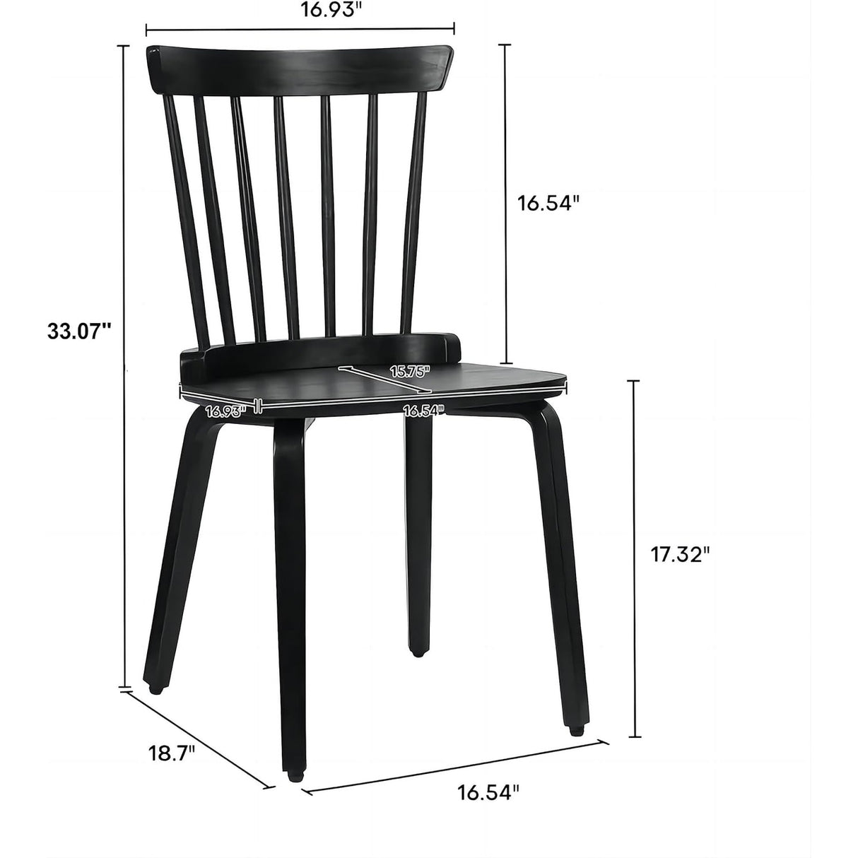 Mid-Century Country Style Wood Dining Chairs Farmhouse Design with Spindle Back (Set of 2)