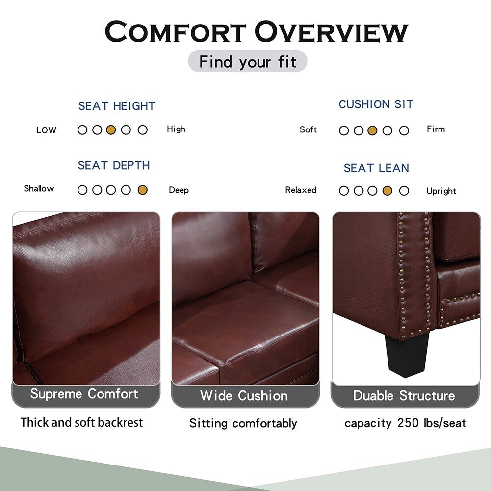Mid-Century L-shape Sectional Sofa with Rivet Ornament