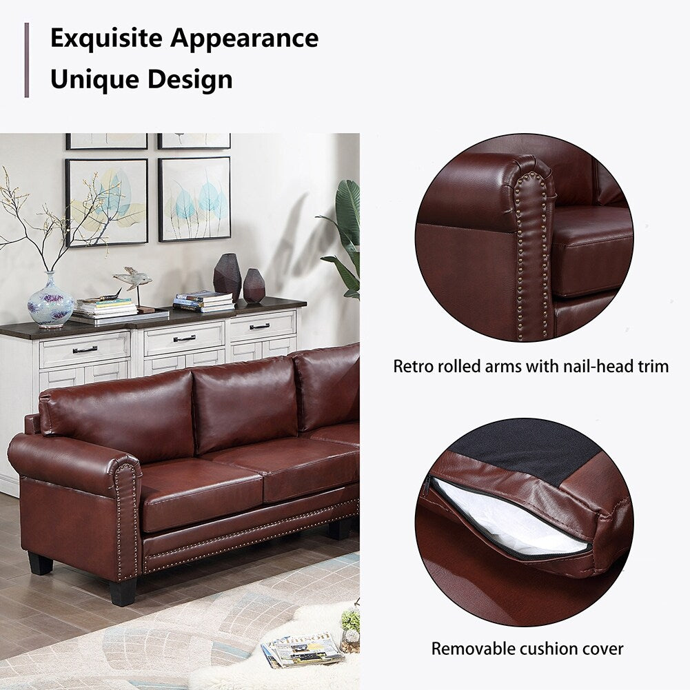 Mid-Century L-shape Sectional Sofa with Rivet Ornament