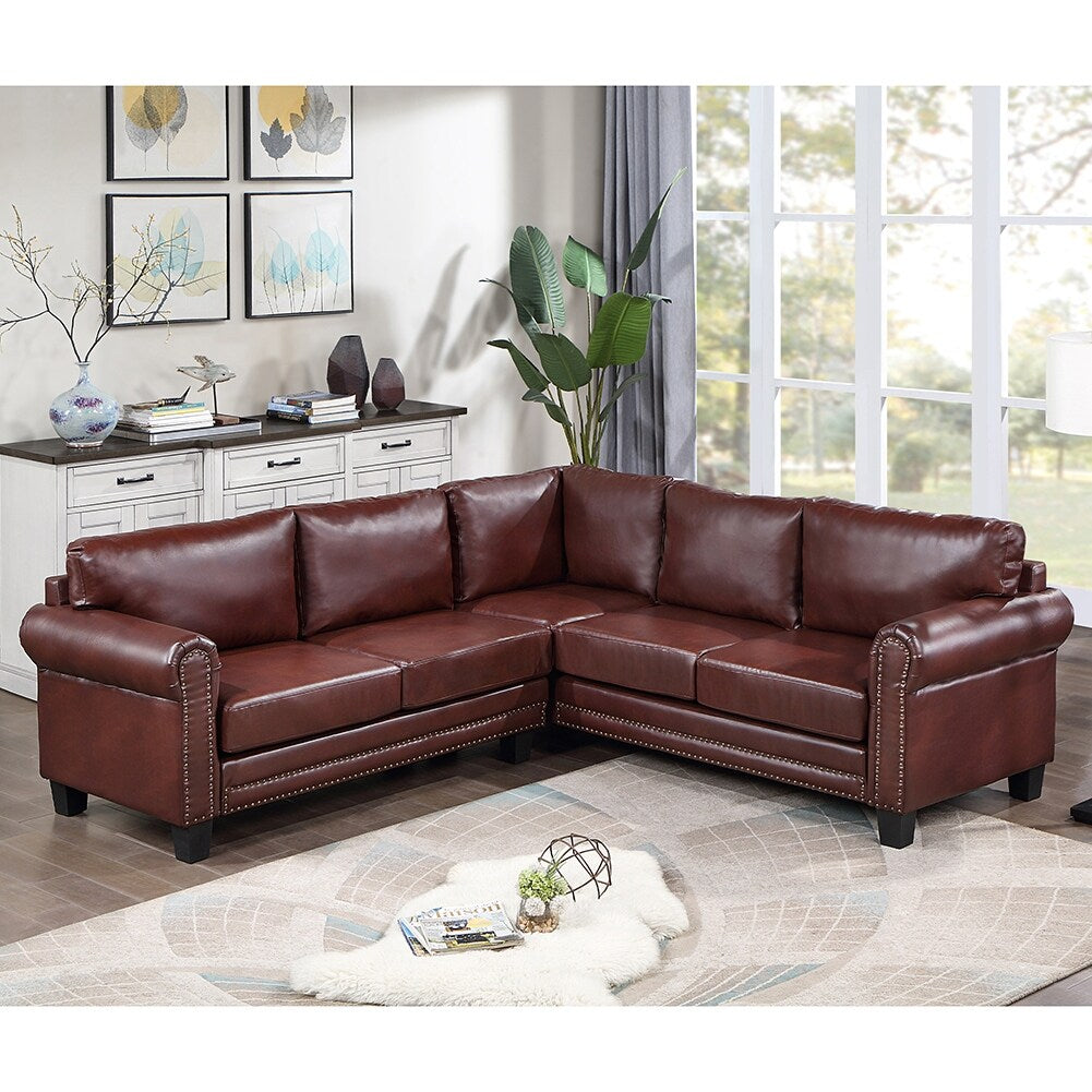 Mid-Century L-shape Sectional Sofa with Rivet Ornament