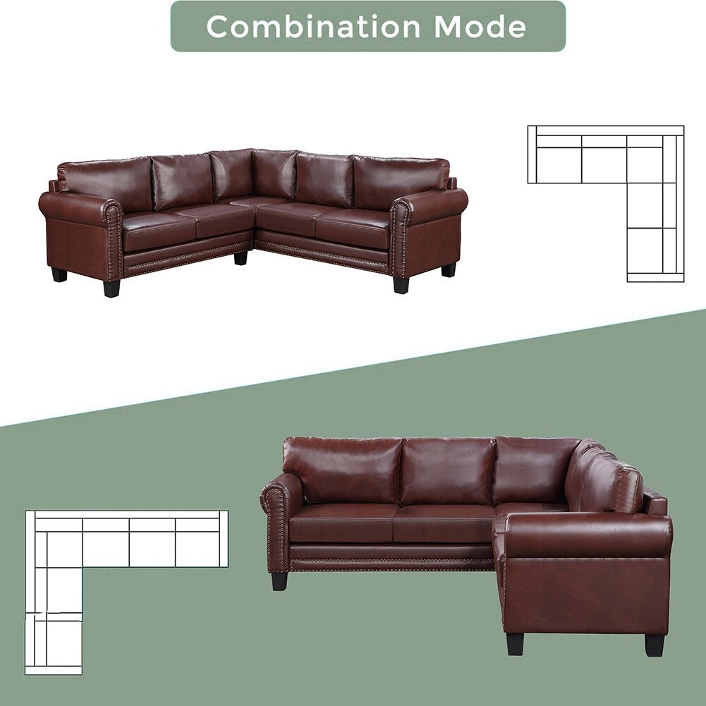 Mid-Century L-shape Sectional Sofa with Rivet Ornament