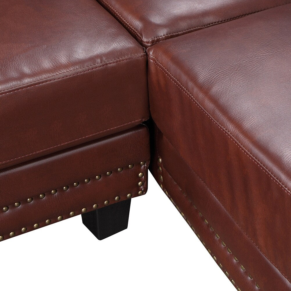Mid-Century L-shape Sectional Sofa with Rivet Ornament