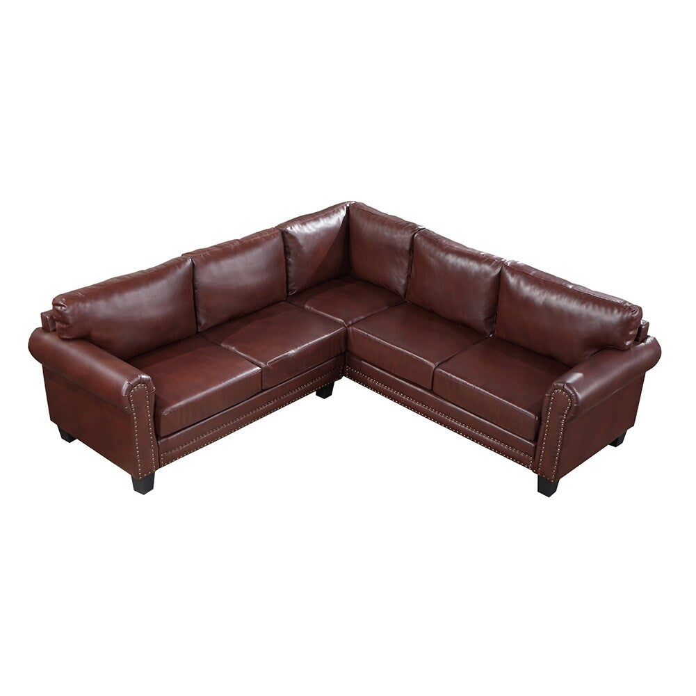 Mid-Century L-shape Sectional Sofa with Rivet Ornament
