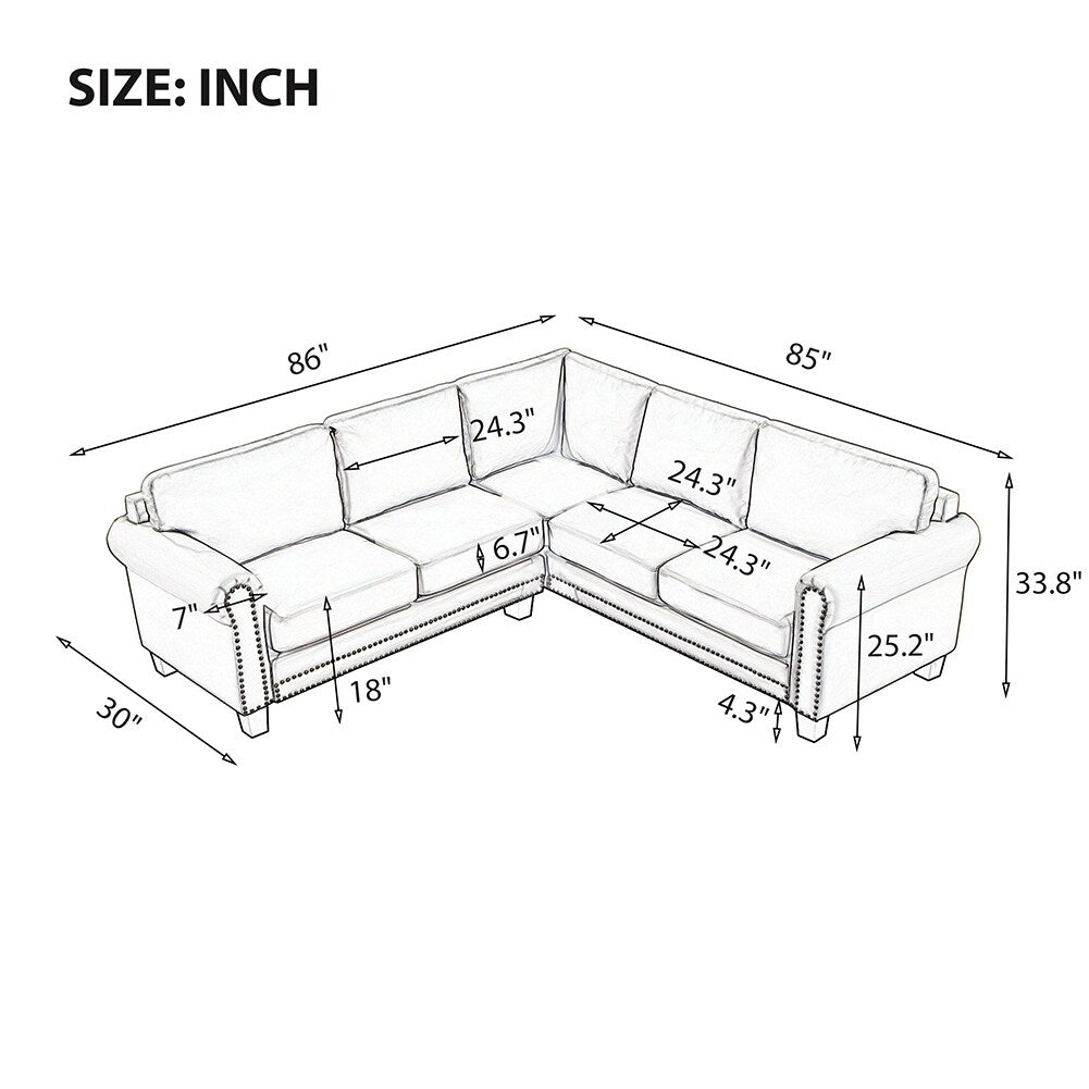 Mid-Century L-shape Sectional Sofa with Rivet Ornament