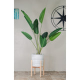Mid Century Large Ceramic Planter Grey With Wood Stand 13" Natural