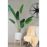 Mid Century Large Ceramic Planter Grey With Wood Stand 13" Natural