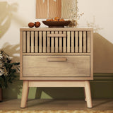 Mid Century Modern 2-Drawer Nightstand with Rubber Wood Legs