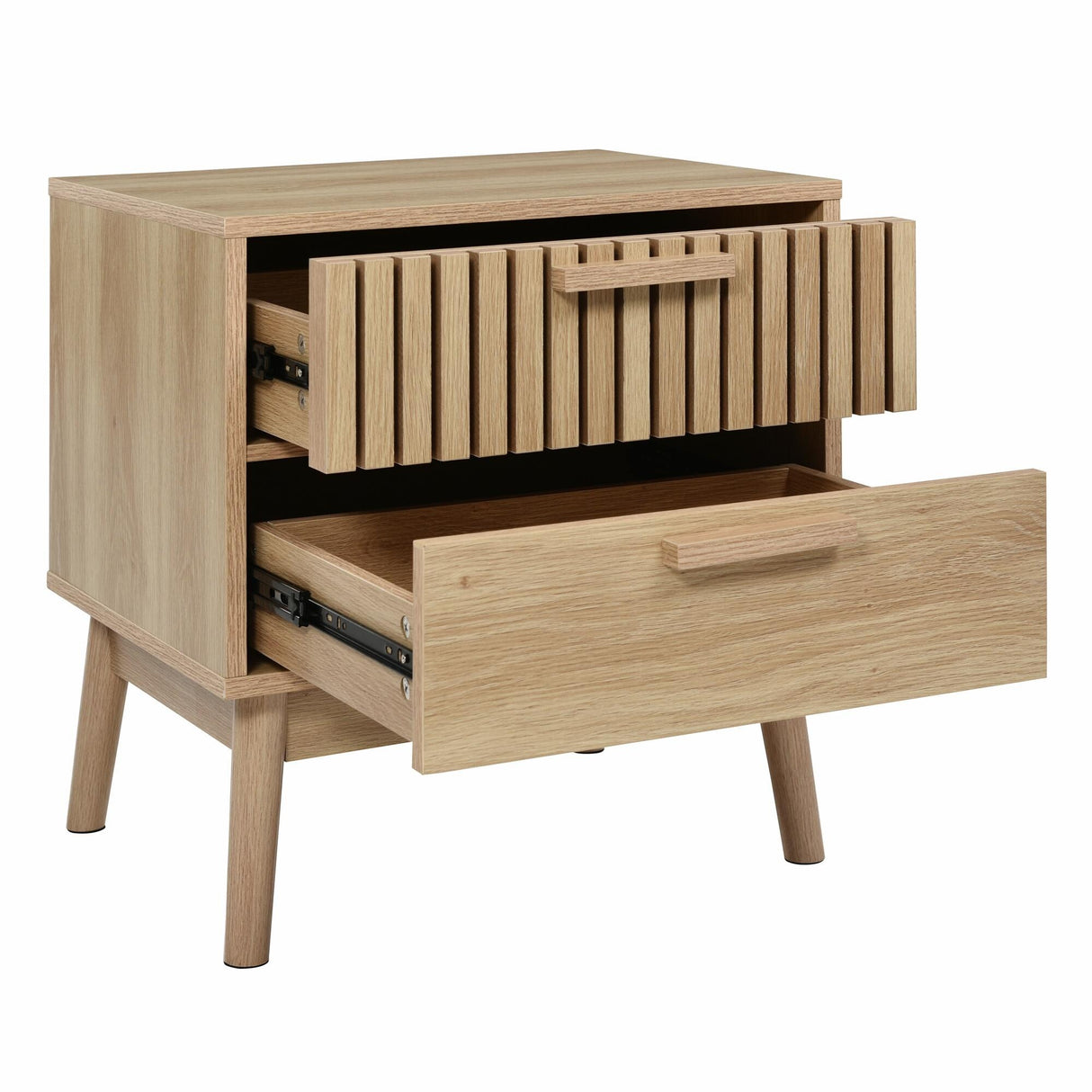 Mid Century Modern 2-Drawer Nightstand with Rubber Wood Legs