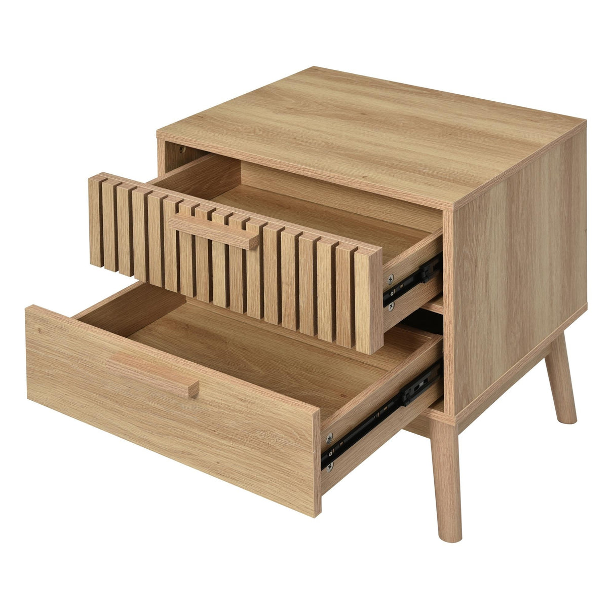 Mid Century Modern 2-Drawer Nightstand with Rubber Wood Legs
