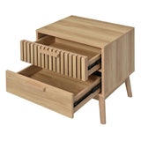 Mid Century Modern 2-Drawer Nightstand with Rubber Wood Legs
