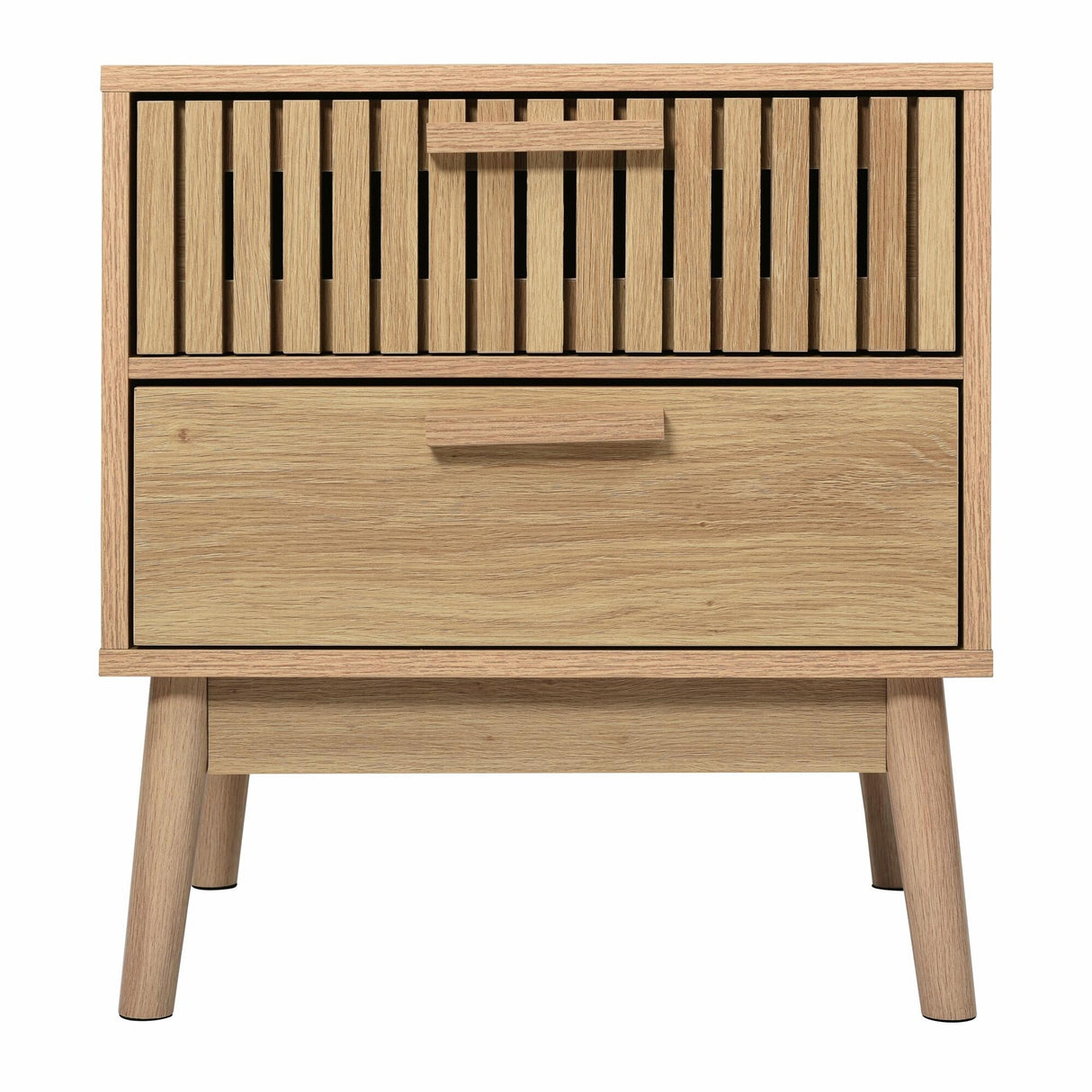Mid Century Modern 2-Drawer Nightstand with Rubber Wood Legs