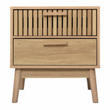 Mid Century Modern 2-Drawer Nightstand with Rubber Wood Legs