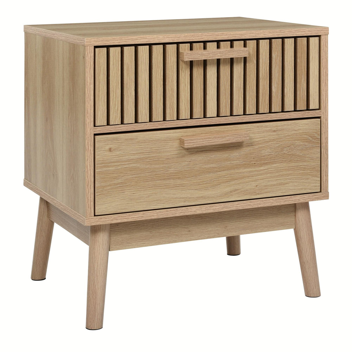 Mid Century Modern 2-Drawer Nightstand with Rubber Wood Legs