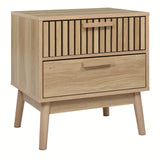 Mid Century Modern 2-Drawer Nightstand with Rubber Wood Legs