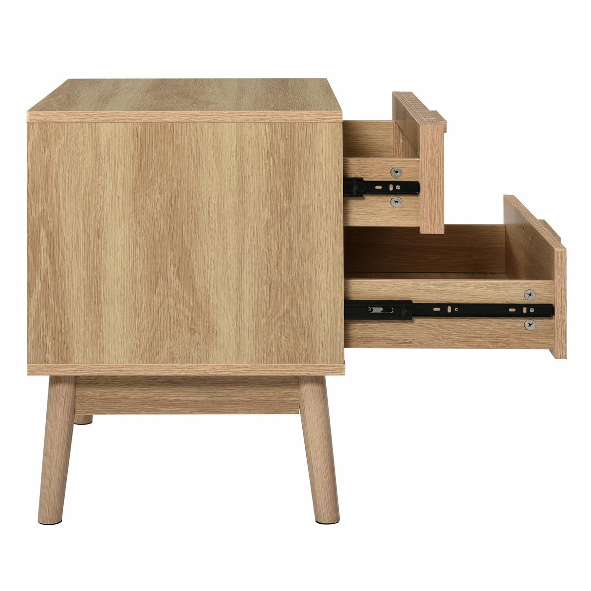 Mid Century Modern 2-Drawer Nightstand with Rubber Wood Legs
