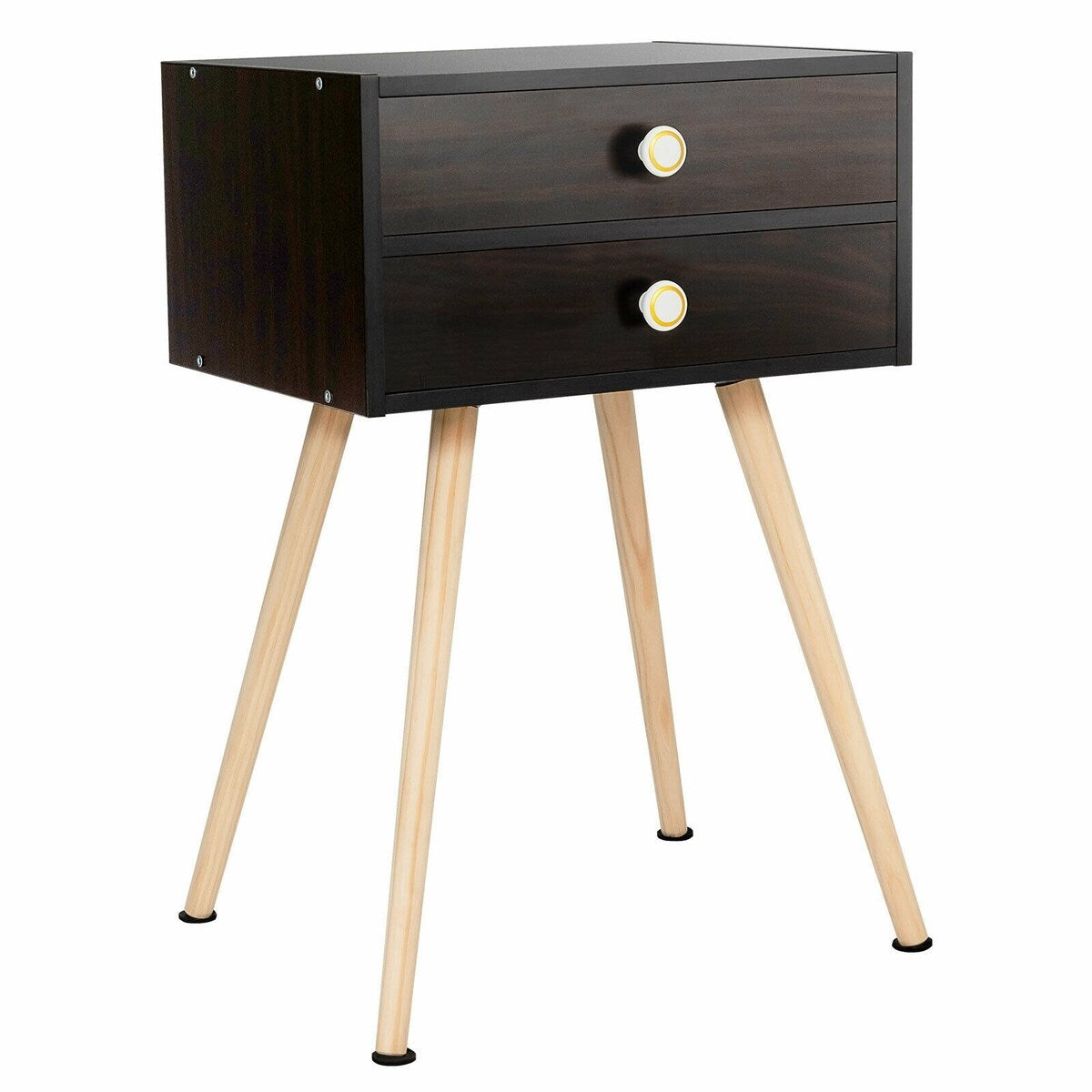 Mid Century Modern 2 Drawers Nightstand in Brown