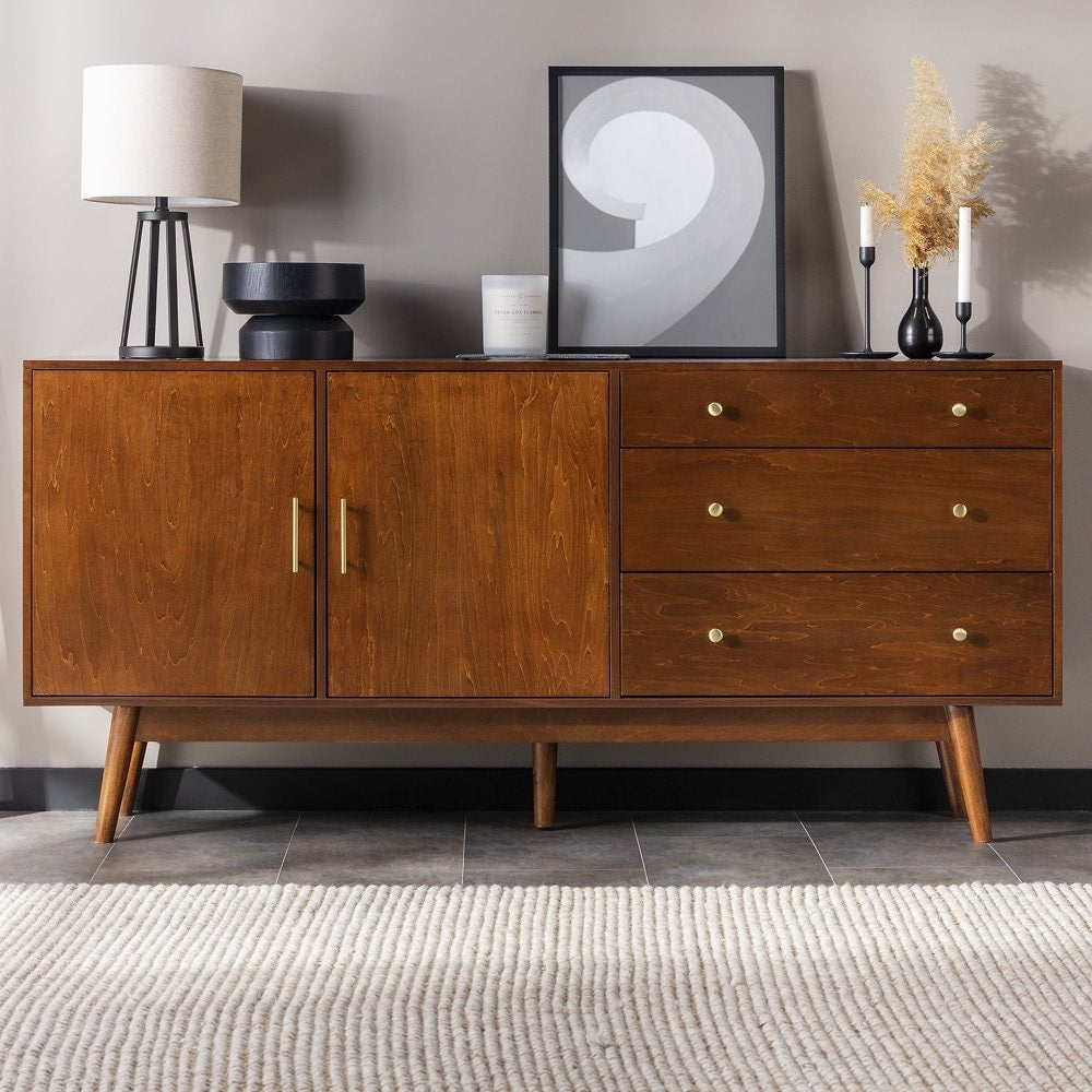 Mid Century Modern 3-Drawer and 2-Door Acorn Sideboard