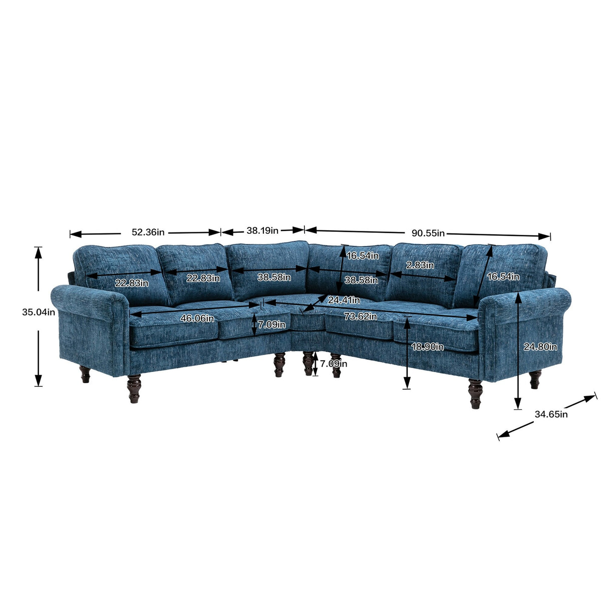 Mid-Century Modern 3-piece Modular L-Shape Sectional Sofa