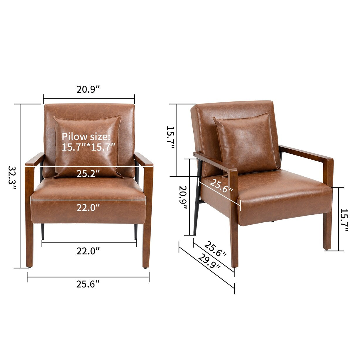 Mid-Century Modern Accent Chair with Solid Wood Armrest