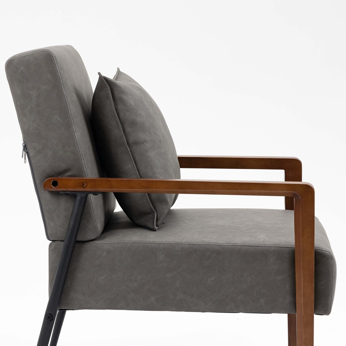 Mid-Century Modern Accent Chair with Solid Wood Armrest