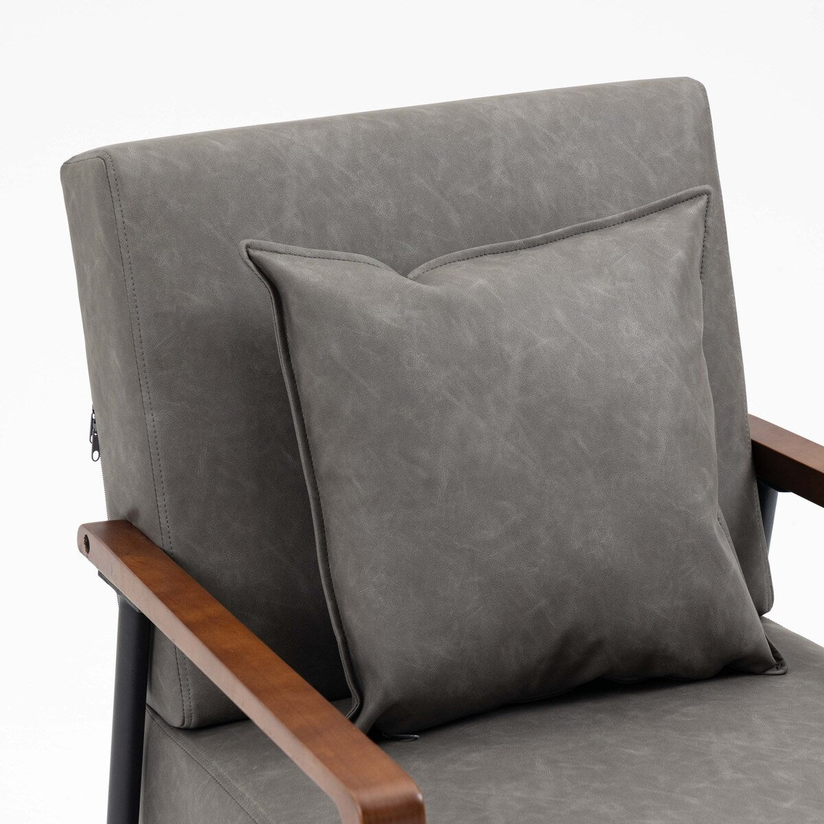 Mid-Century Modern Accent Chair with Solid Wood Armrest