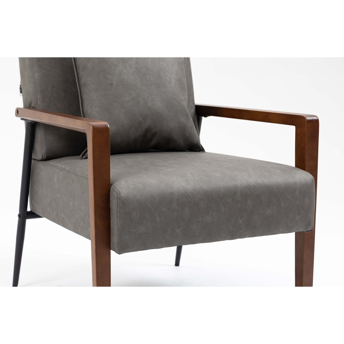 Mid-Century Modern Accent Chair with Solid Wood Armrest