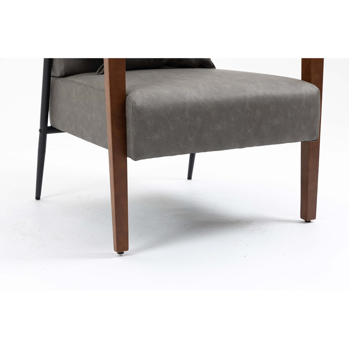 Mid-Century Modern Accent Chair with Solid Wood Armrest