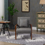 Mid-Century Modern Accent Chair with Solid Wood Armrest