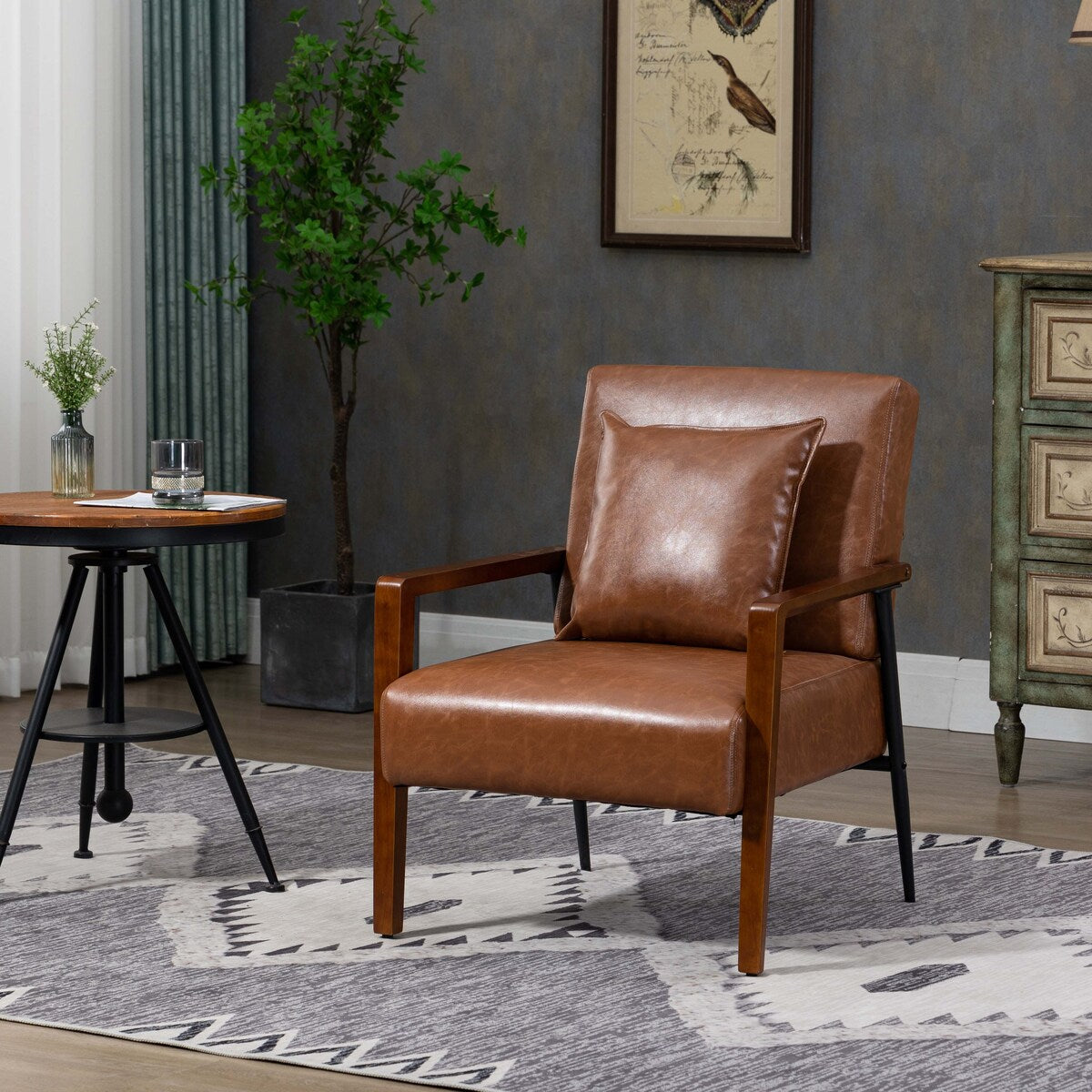 Mid-Century Modern Accent Chair with Solid Wood Armrest
