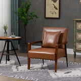 Mid-Century Modern Accent Chair with Solid Wood Armrest