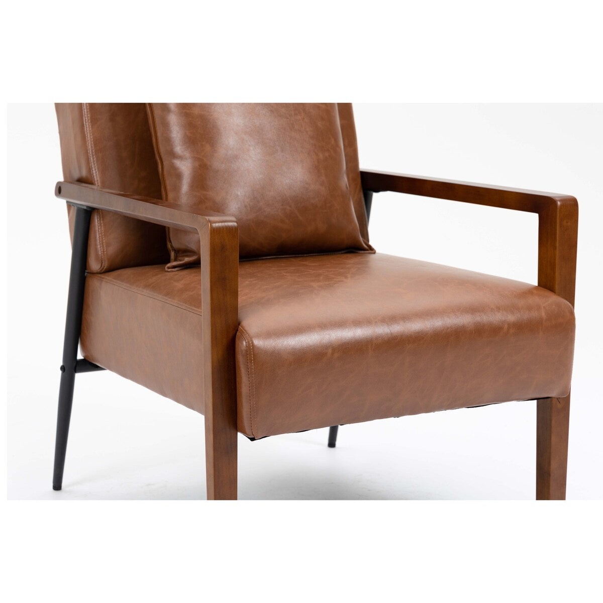 Mid-Century Modern Accent Chair with Solid Wood Armrest